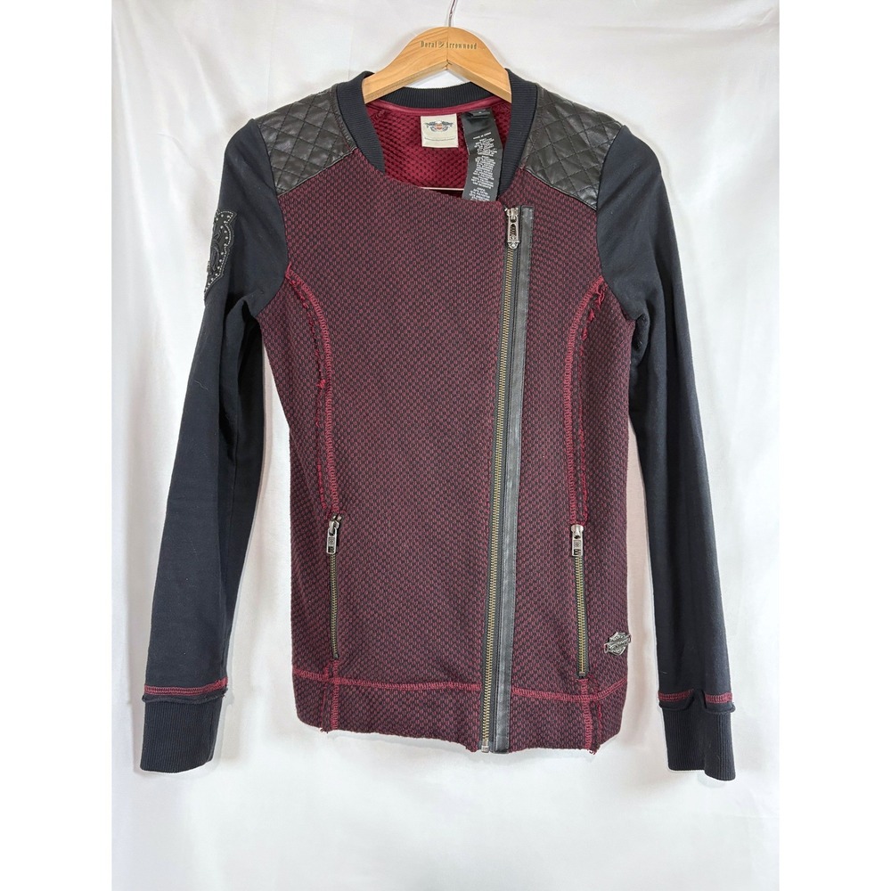 Harley-Davidson Women Burgundy Black Knit Moto Jacket 96189-16VW Small